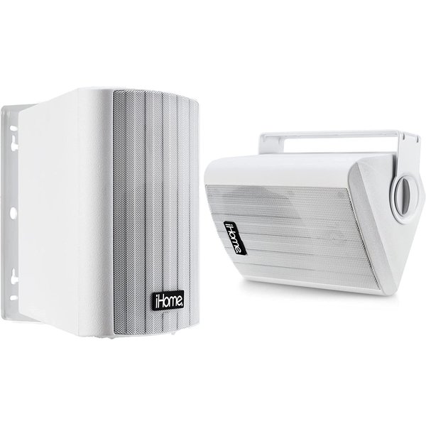 Ihome Waterproof Swivel Wall Mountable 65 Outdoor Bluetooth Speaker Set2 White IHSI-W650BT-PR-WHT